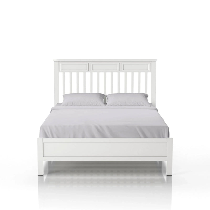 Lit plateforme traditionnel à lattes grandeur nature gris/blanc avec tête de lit de style « Camelback » – Simple/Double