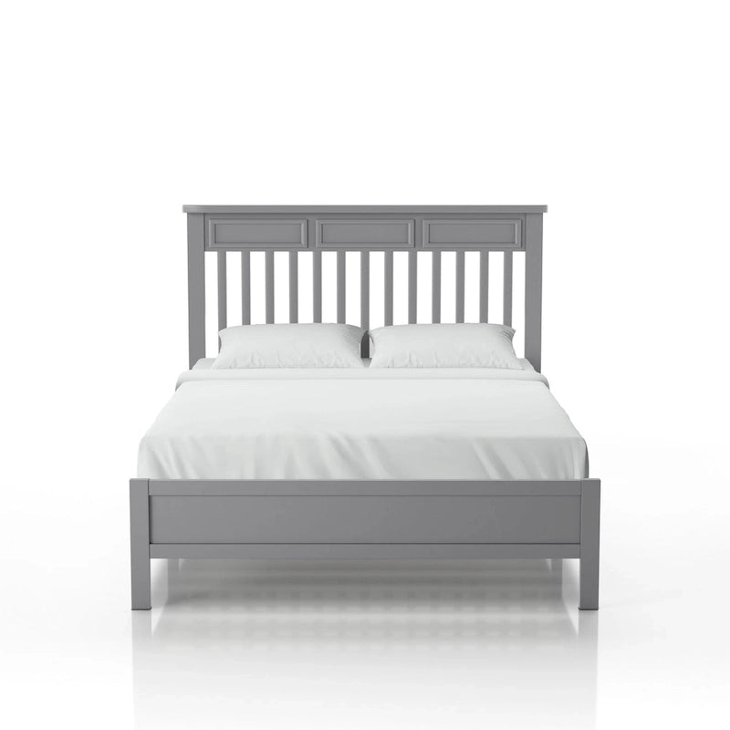 Lit plateforme traditionnel à lattes grandeur nature gris/blanc avec tête de lit de style « Camelback » – Simple/Double