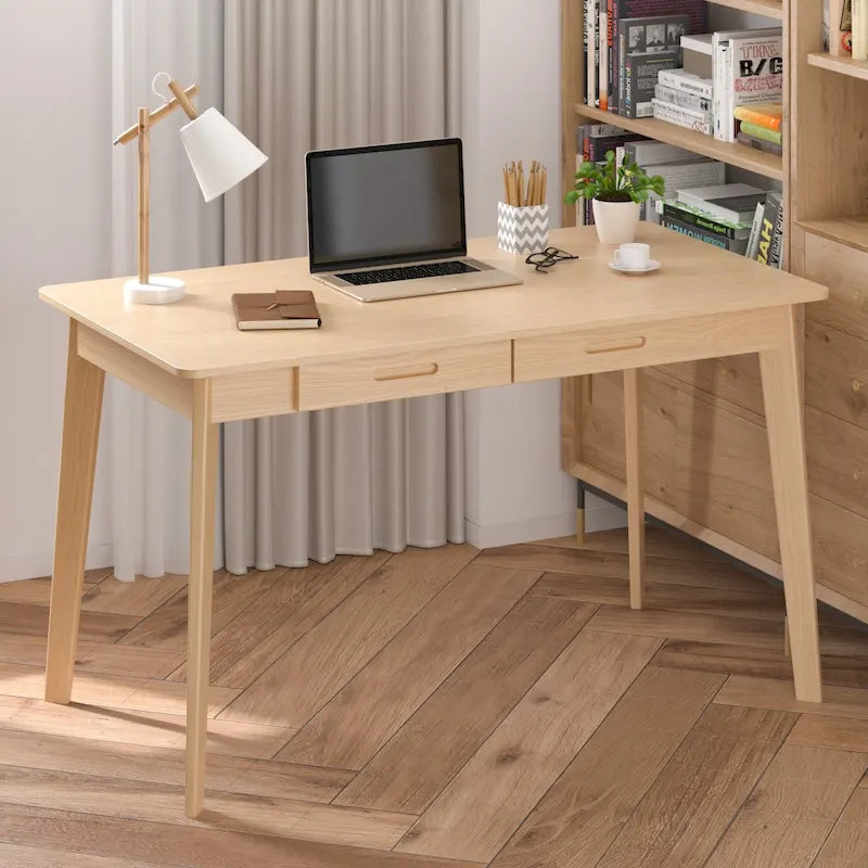 Bureau de 120 cm avec pieds en bois massif – Chêne / Marron / Blanc et chêne / Noyer noir, Pour 1 personne