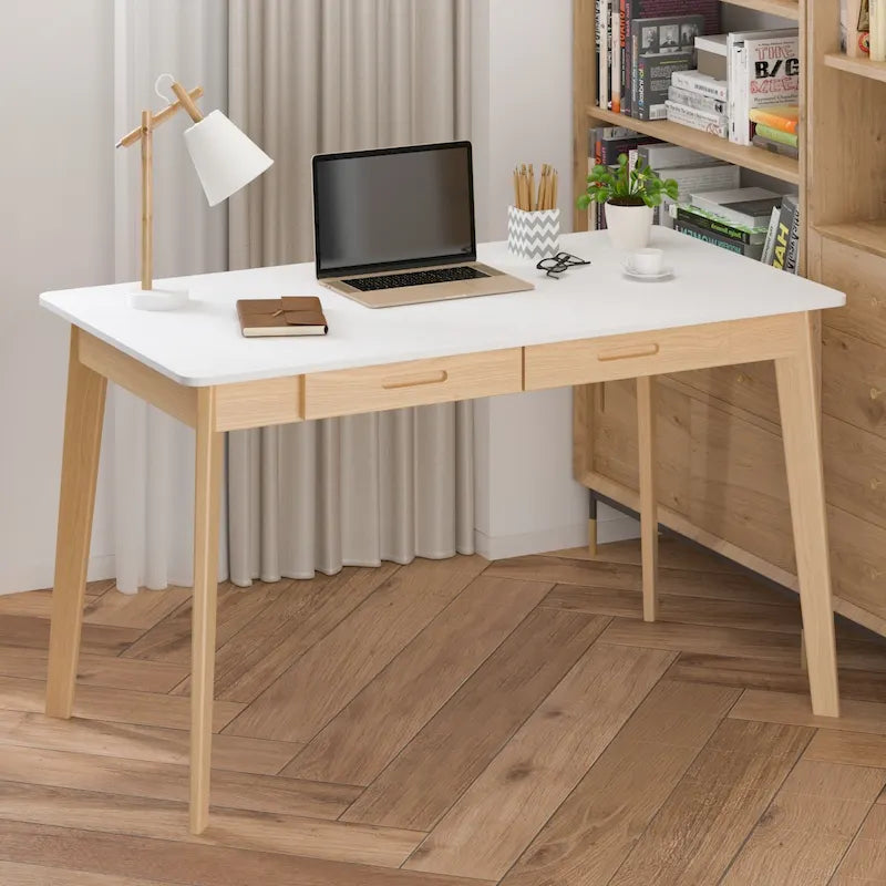 Bureau de 120 cm avec pieds en bois massif – Chêne / Marron / Blanc et chêne / Noyer noir, Pour 1 personne