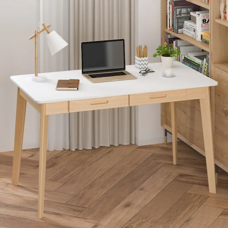 Bureau de 120 cm avec pieds en bois massif – Chêne / Marron / Blanc et chêne / Noyer noir, Pour 1 personne