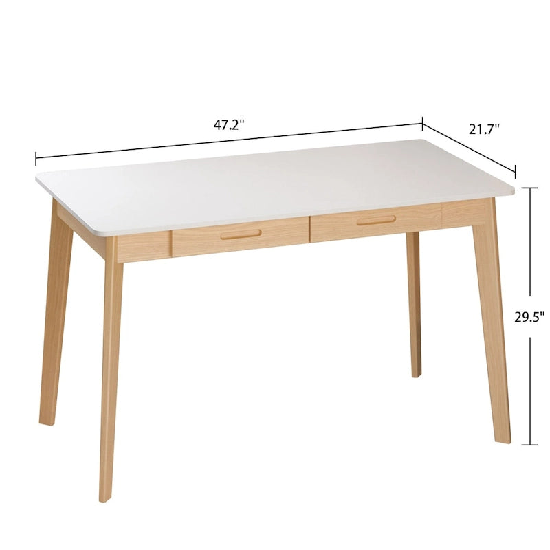 Bureau de 120 cm avec pieds en bois massif – Chêne / Marron / Blanc et chêne / Noyer noir, Pour 1 personne