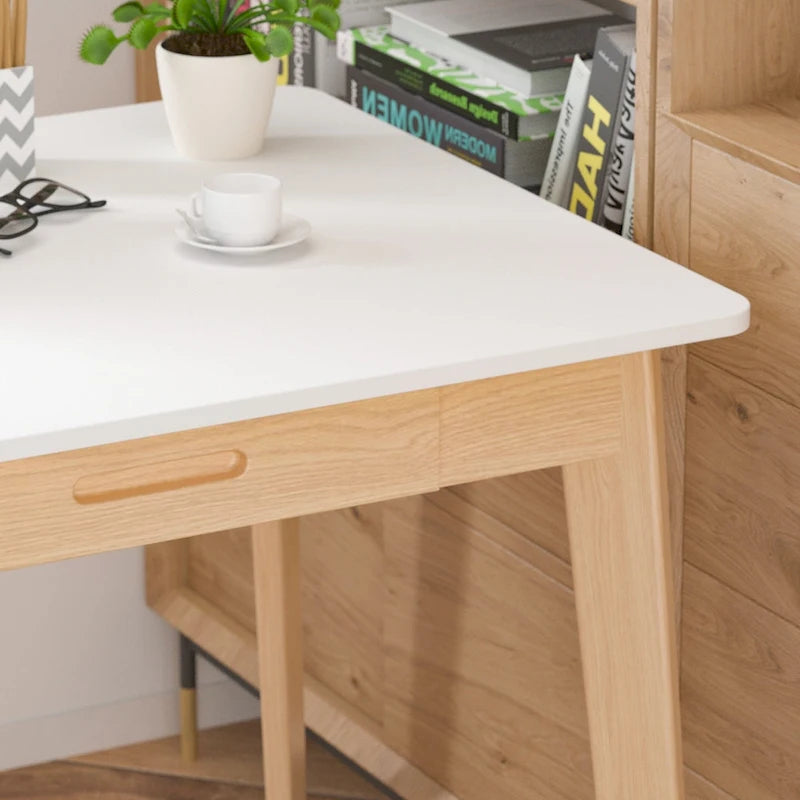 Bureau de 120 cm avec pieds en bois massif – Chêne / Marron / Blanc et chêne / Noyer noir, Pour 1 personne
