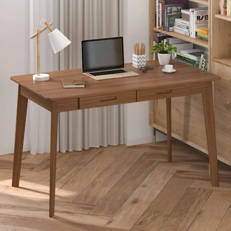 Bureau de 120 cm avec pieds en bois massif – Chêne / Marron / Blanc et chêne / Noyer noir, Pour 1 personne