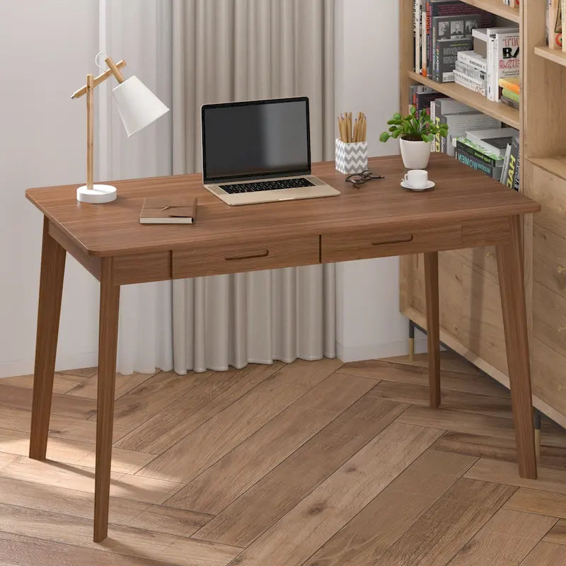 Bureau de 120 cm avec pieds en bois massif – Chêne / Marron / Blanc et chêne / Noyer noir, Pour 1 personne
