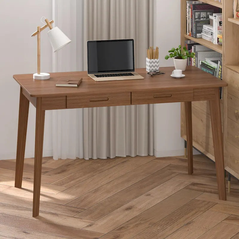 Bureau de 120 cm avec pieds en bois massif – Chêne / Marron / Blanc et chêne / Noyer noir, Pour 1 personne