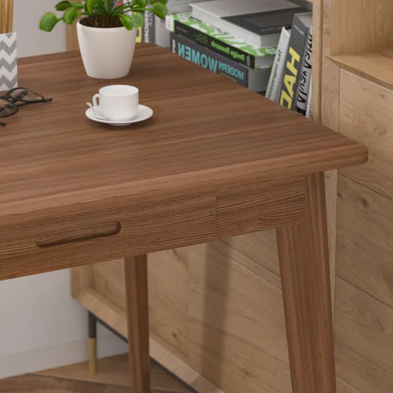 Bureau de 120 cm avec pieds en bois massif – Chêne / Marron / Blanc et chêne / Noyer noir, Pour 1 personne