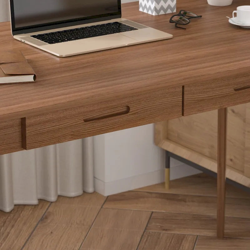 Bureau de 120 cm avec pieds en bois massif – Chêne / Marron / Blanc et chêne / Noyer noir, Pour 1 personne