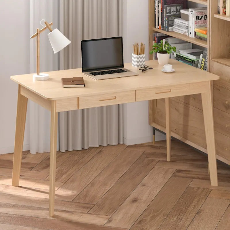 Bureau de 120 cm avec pieds en bois massif – Chêne / Marron / Blanc et chêne / Noyer noir, Pour 1 personne