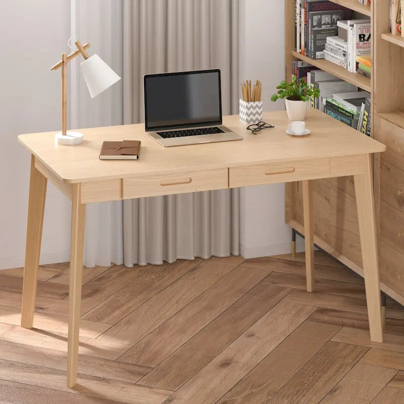 Bureau de 120 cm avec pieds en bois massif – Chêne / Marron / Blanc et chêne / Noyer noir, Pour 1 personne