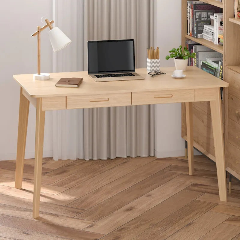 Bureau de 120 cm avec pieds en bois massif – Chêne / Marron / Blanc et chêne / Noyer noir, Pour 1 personne