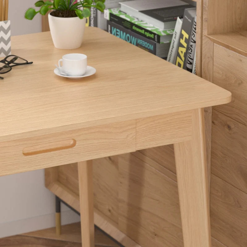 Bureau de 120 cm avec pieds en bois massif – Chêne / Marron / Blanc et chêne / Noyer noir, Pour 1 personne