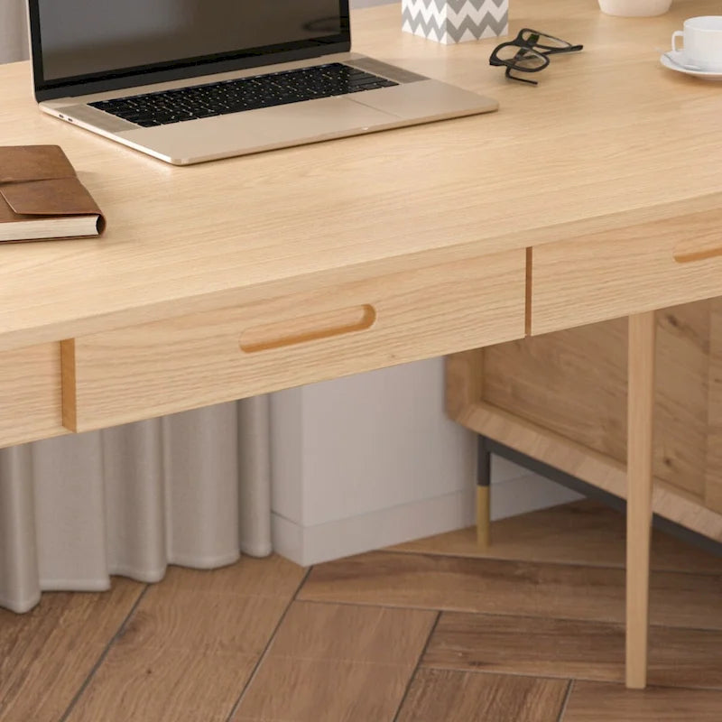 Bureau de 120 cm avec pieds en bois massif – Chêne / Marron / Blanc et chêne / Noyer noir, Pour 1 personne