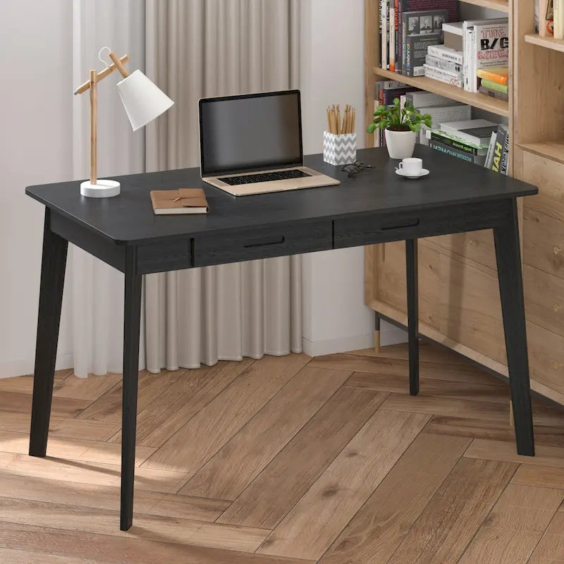 Bureau de 120 cm avec pieds en bois massif – Chêne / Marron / Blanc et chêne / Noyer noir, Pour 1 personne