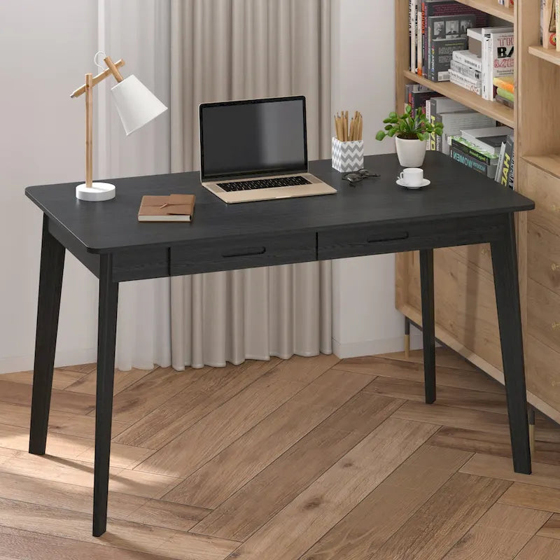 Bureau de 120 cm avec pieds en bois massif – Chêne / Marron / Blanc et chêne / Noyer noir, Pour 1 personne