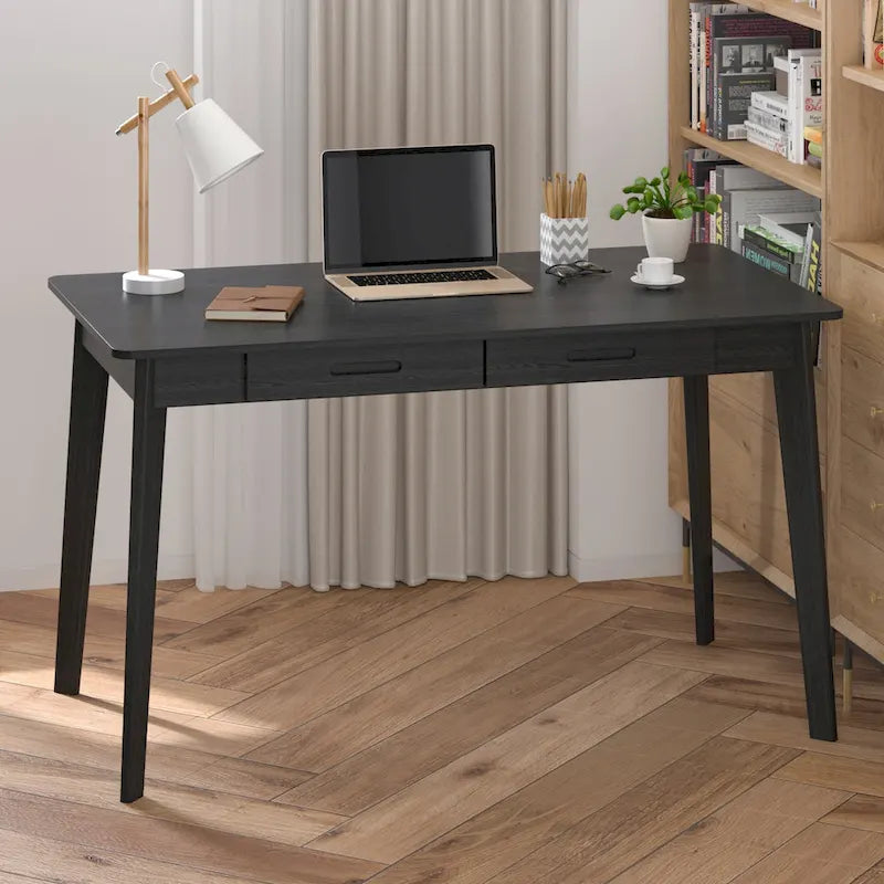 Bureau de 120 cm avec pieds en bois massif – Chêne / Marron / Blanc et chêne / Noyer noir, Pour 1 personne