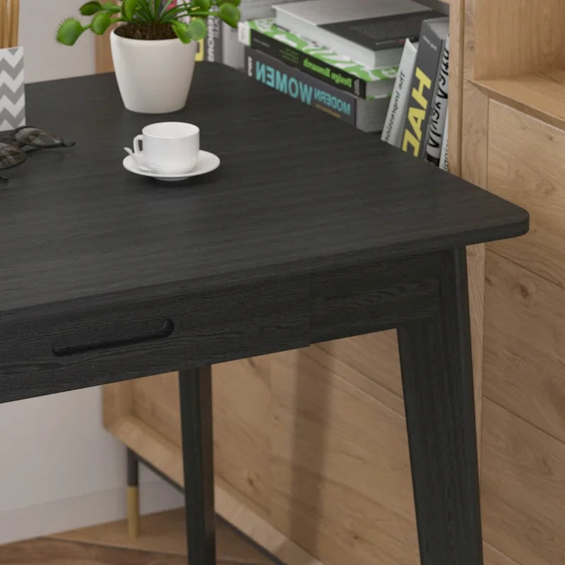 Bureau de 120 cm avec pieds en bois massif – Chêne / Marron / Blanc et chêne / Noyer noir, Pour 1 personne