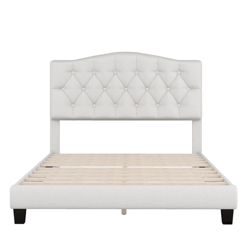 Lit plateforme rembourré en tissu gris avec tête de lit capitonnée en losange – Double / Queen / King – Individuel/Couple