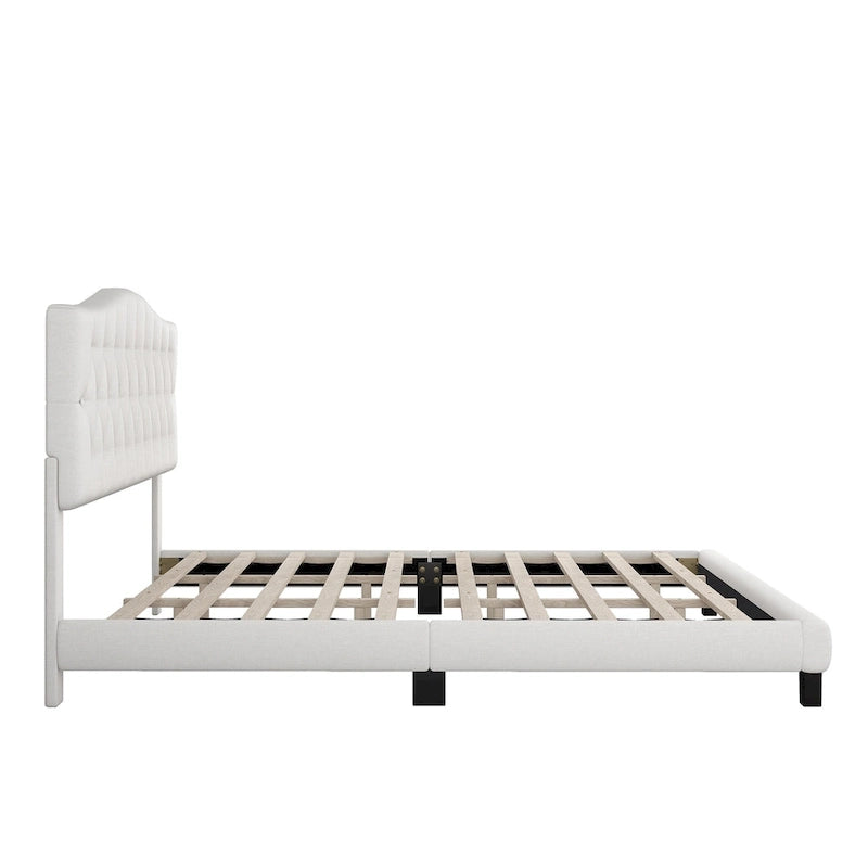 Lit plateforme rembourré en tissu gris avec tête de lit capitonnée en losange – Double / Queen / King – Individuel/Couple