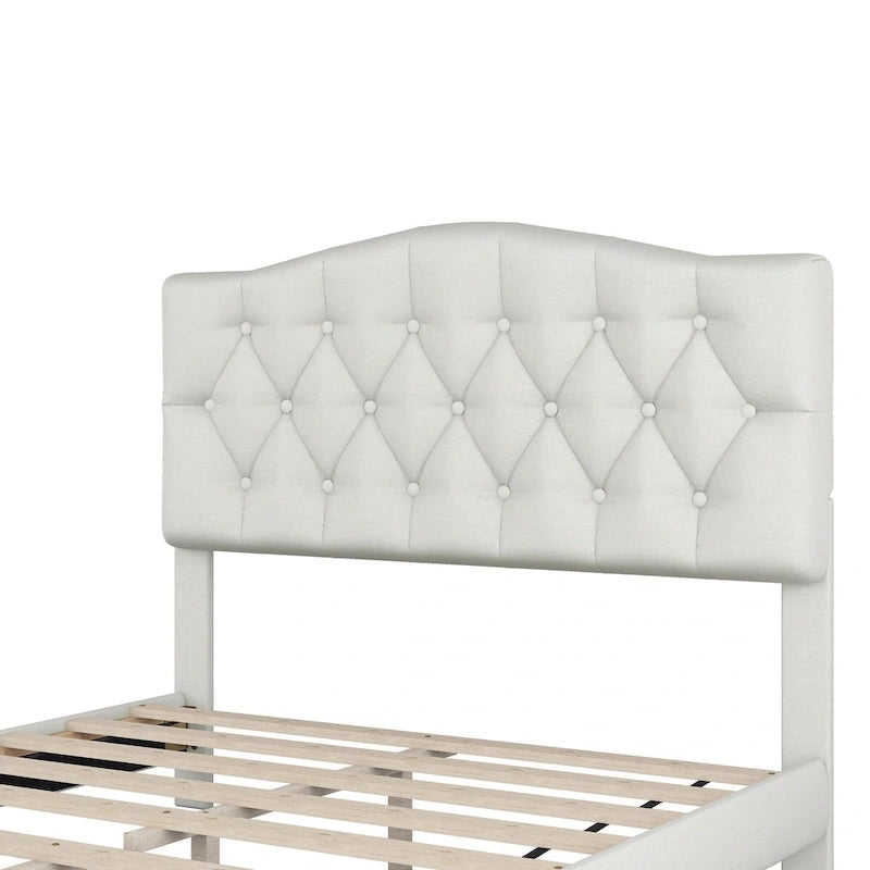 Lit plateforme rembourré en tissu gris avec tête de lit capitonnée en losange – Double / Queen / King – Individuel/Couple