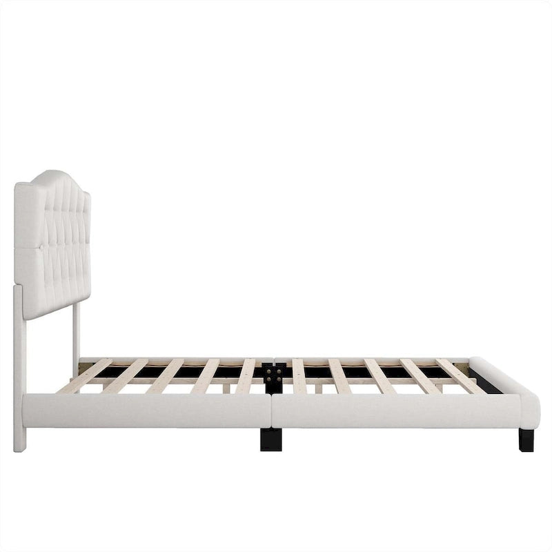 Lit plateforme rembourré en tissu gris avec tête de lit capitonnée en losange – Double / Queen / King – Individuel/Couple