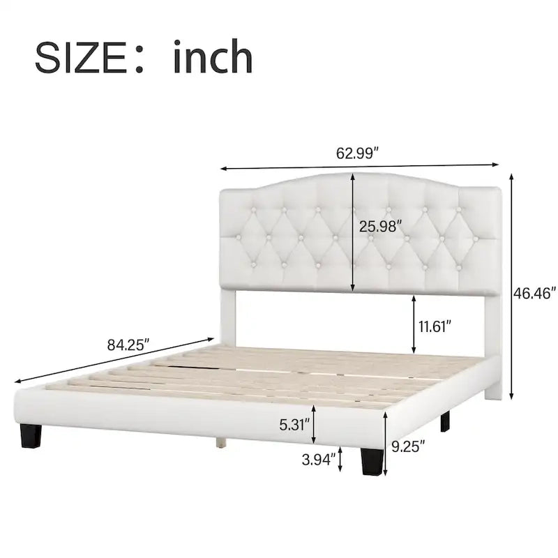 Lit plateforme rembourré en tissu gris avec tête de lit capitonnée en losange – Double / Queen / King – Individuel/Couple