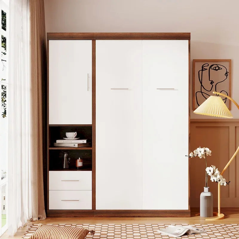 Lit escamotable mural blanc une place avec armoire latérale – Simple