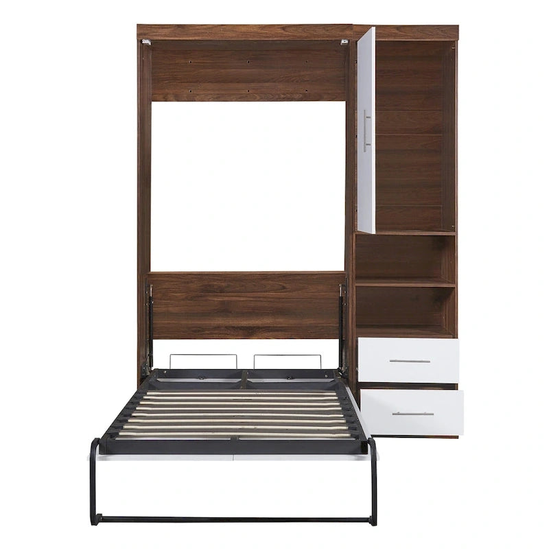 Lit escamotable mural blanc une place avec armoire latérale – Simple