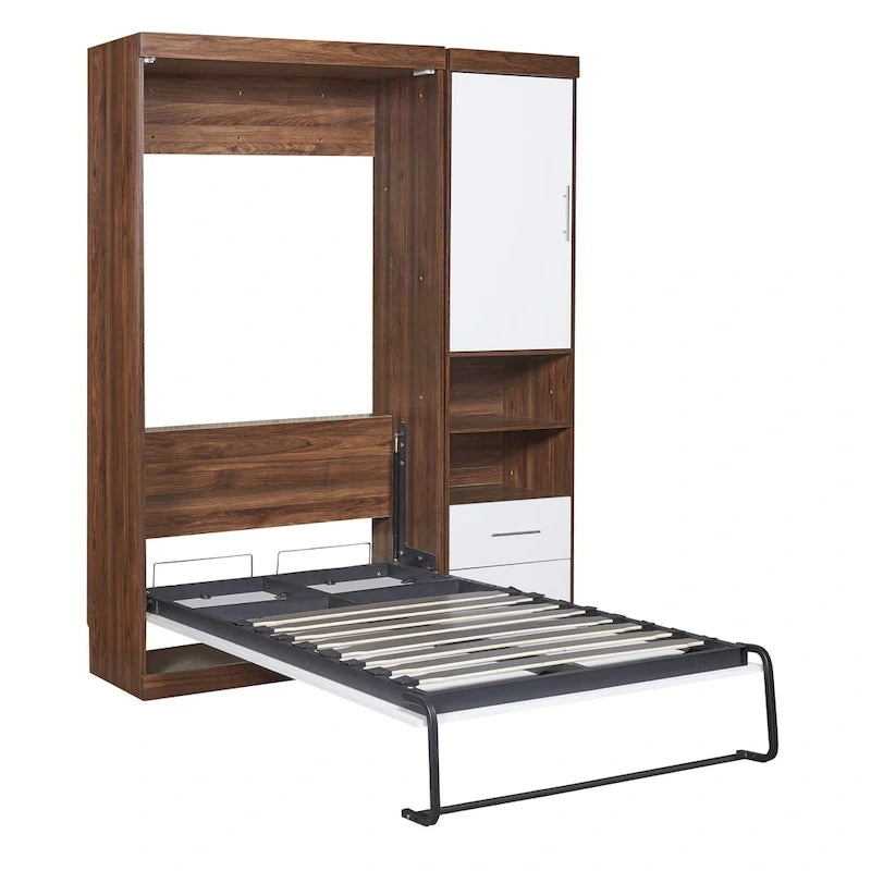 Lit escamotable mural blanc une place avec armoire latérale – Simple