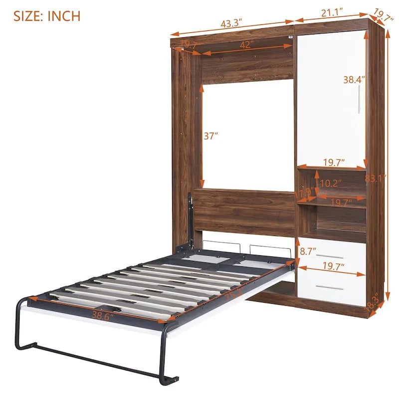 Lit escamotable mural blanc une place avec armoire latérale – Simple