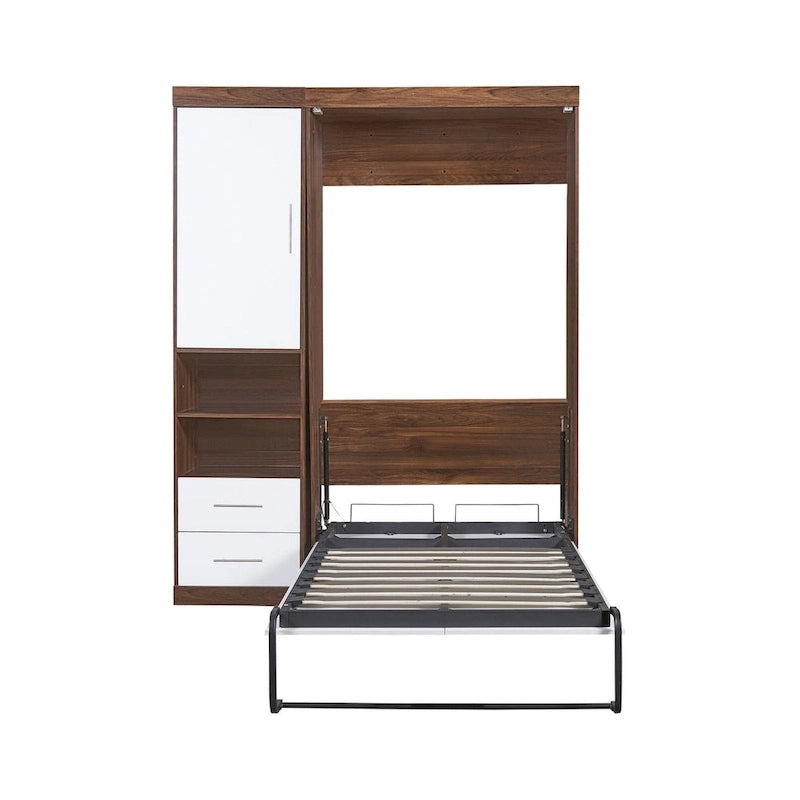 Lit escamotable mural blanc une place avec armoire latérale – Simple