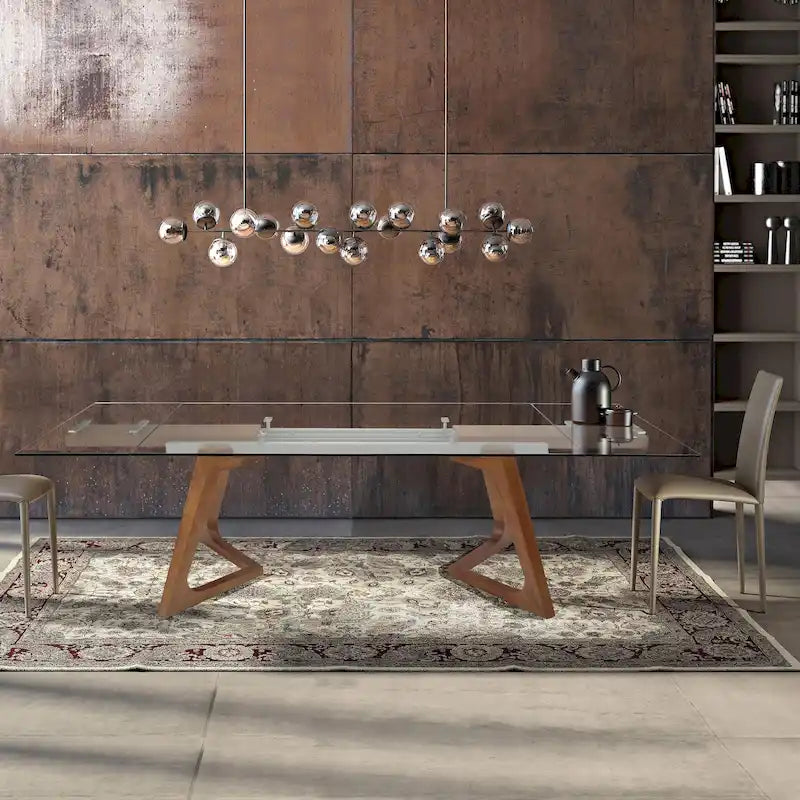 Table à manger extensible en noyer avec plateau en verre – Pour 10 personnes, 160–240 cm