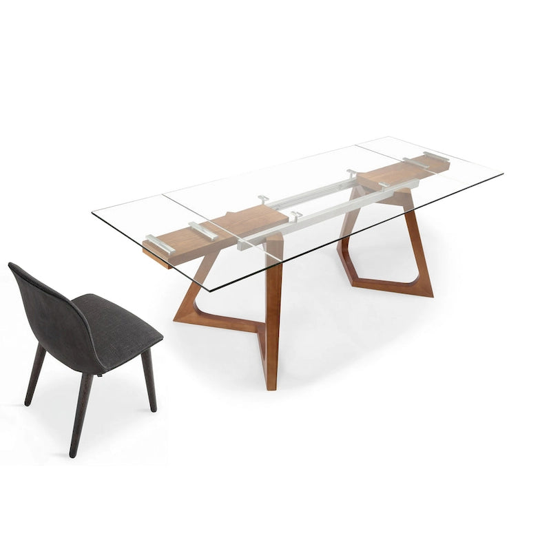 Table à manger extensible en noyer avec plateau en verre – Pour 10 personnes, 160–240 cm