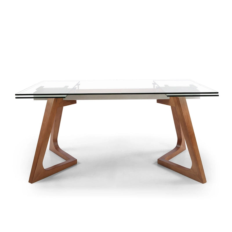 Table à manger extensible en noyer avec plateau en verre – Pour 10 personnes, 160–240 cm