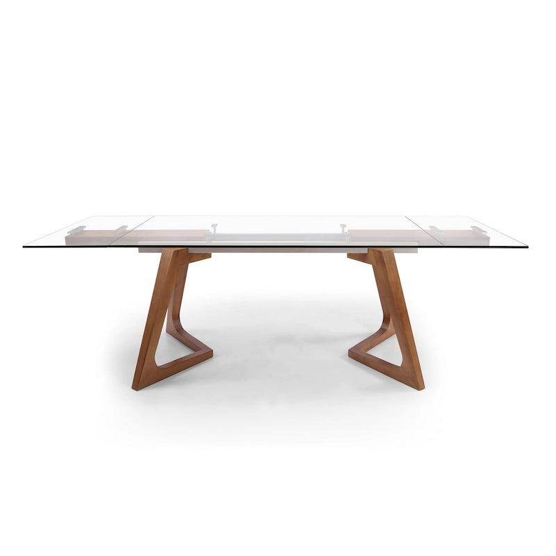 Table à manger extensible en noyer avec plateau en verre – Pour 10 personnes, 160–240 cm