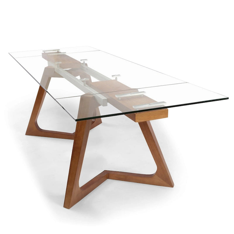 Table à manger extensible en noyer avec plateau en verre – Pour 10 personnes, 160–240 cm