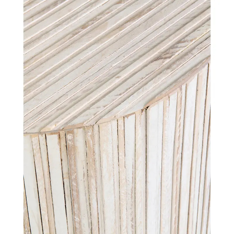 Table d'appoint ronde en planches de teck vieillies blanches – Une seule