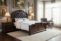 Dark Walnut Carved & Upholstered Wooden Queen Bed