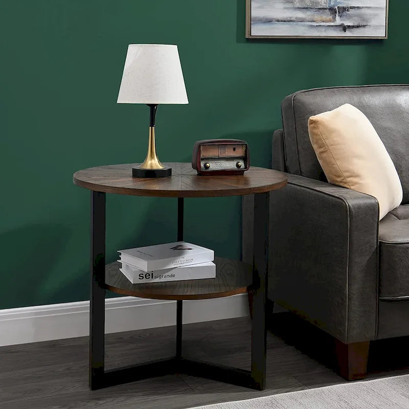 Table d'appoint à deux niveaux - Noir / Marron / Beige, simple