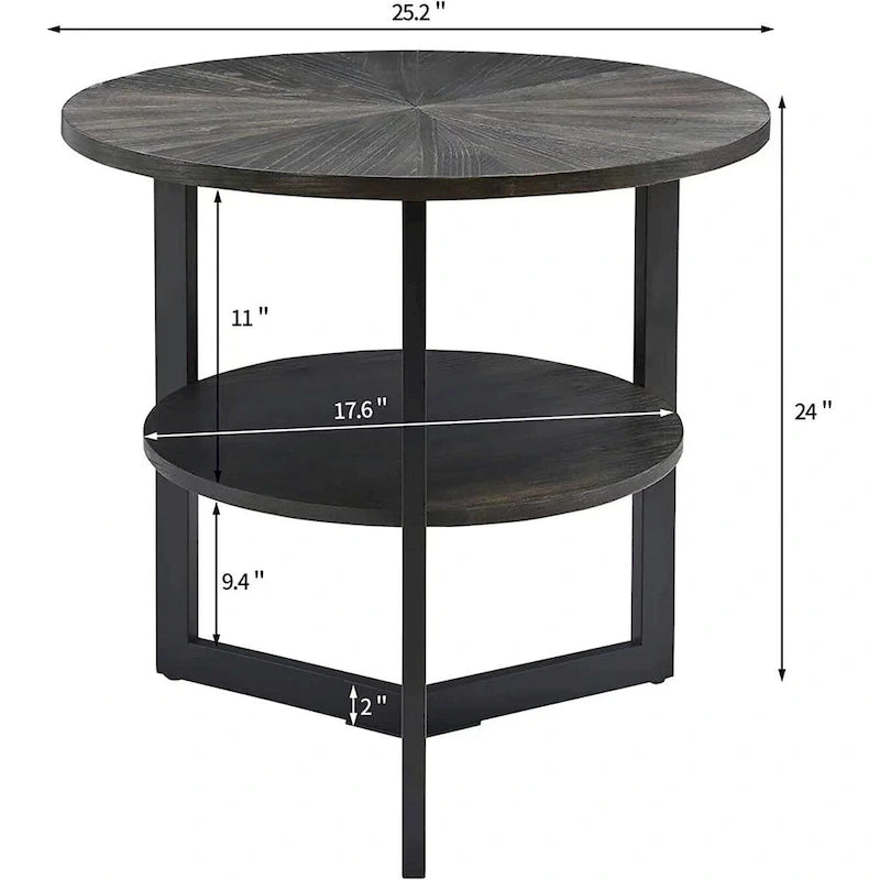 Table d'appoint à deux niveaux - Noir / Marron / Beige, simple