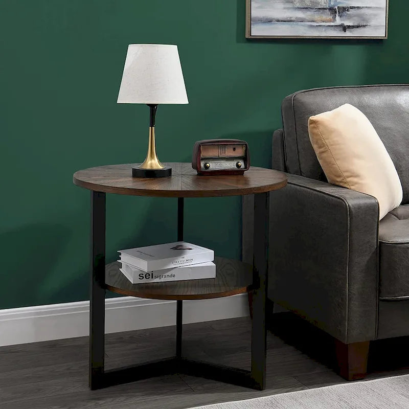 Table d'appoint à deux niveaux - Noir / Marron / Beige, simple