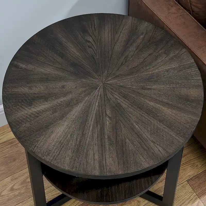 Table d'appoint à deux niveaux - Noir / Marron / Beige, simple