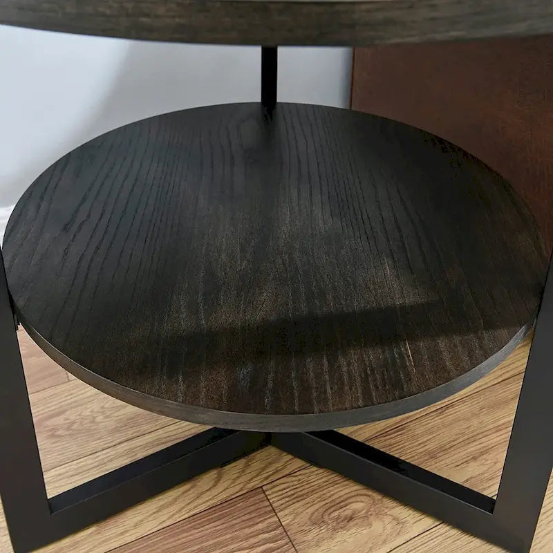 Table d'appoint à deux niveaux - Noir / Marron / Beige, simple