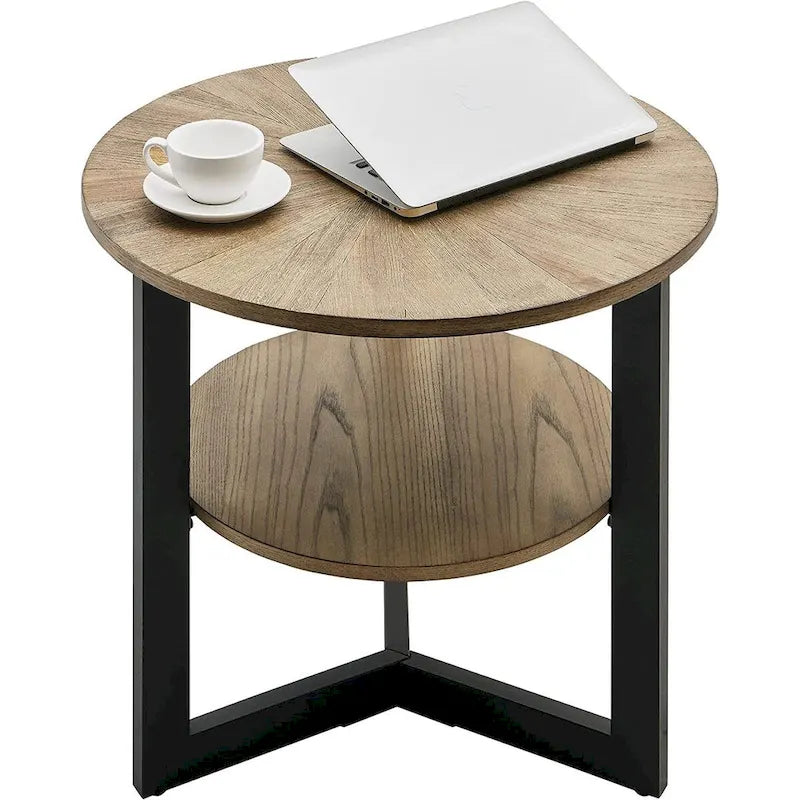 Table d'appoint à deux niveaux - Noir / Marron / Beige, simple