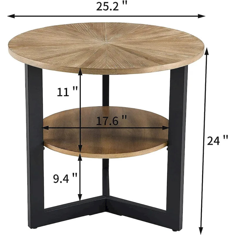 Table d'appoint à deux niveaux - Noir / Marron / Beige, simple