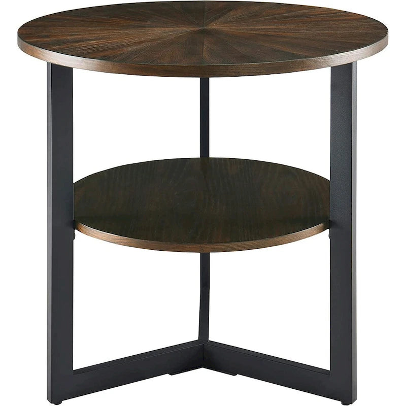 Table d'appoint à deux niveaux - Noir / Marron / Beige, simple