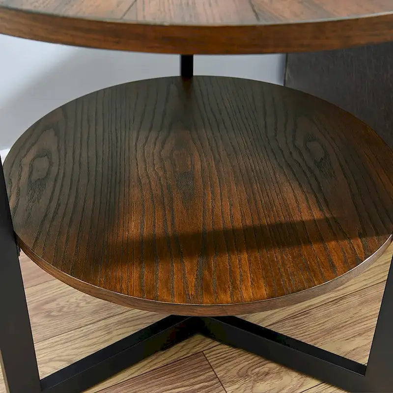Table d'appoint à deux niveaux - Noir / Marron / Beige, simple
