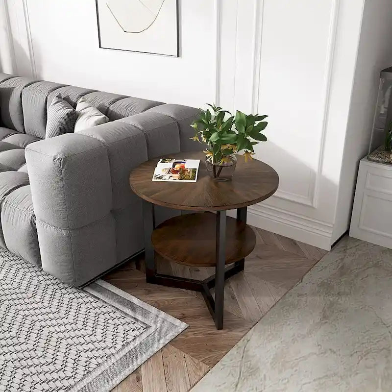 Table d'appoint à deux niveaux - Noir / Marron / Beige, simple