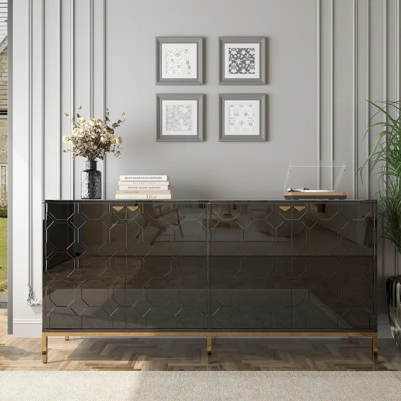 Meuble TV et buffet alvéolaire haute brillance noir / vert / blanc / bleu – Simple