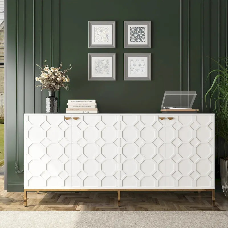 Meuble TV et buffet alvéolaire haute brillance noir / vert / blanc / bleu – Simple